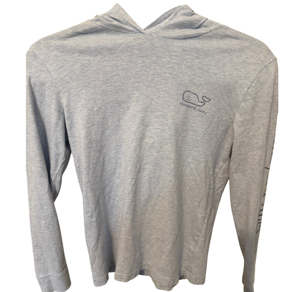 Vineyard Vines Kids Grayish/blue Whale‎ Logo Hoodie Long Sleeve Shirt Size M